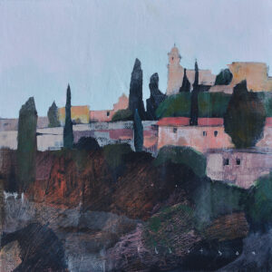 Skyline Pierced by Cypress - 25 x 25cm - Acrylic on Canvas